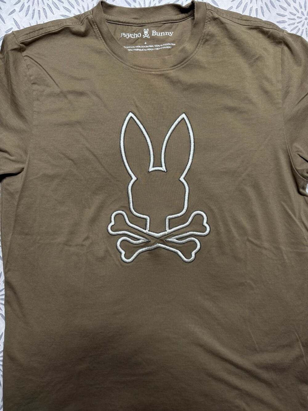 Psycho Bunny Graphic Tan Tee Mens Size Small (4) Pima Cotton